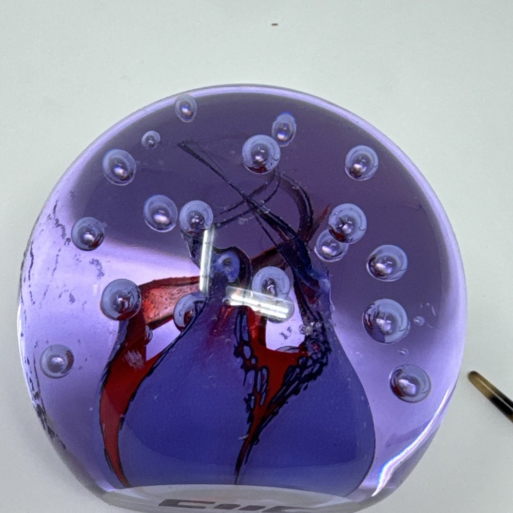 Caithness Scotland Diabolo Red & Purple Art Glass Hand Blown 2 3/4" Paperweight